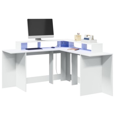 vidaXL Γραφείο με LED Λευκό 152x152x91cm από Επεξεργασμένο Ξύλο 1 τεμ.