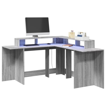 vidaXL Γραφείο με LED Γκρι Sonoma 152x152x91cm Επεξεργ. Ξύλο 1 τεμ.