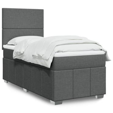vidaXL Κρεβάτι Boxspring με Στρώμα Σκούρο Γκρι 90x200 εκ. Υφασμάτινο