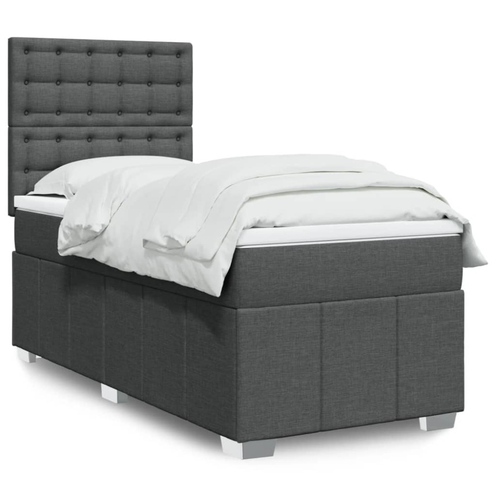 vidaXL Κρεβάτι Boxspring με Στρώμα Σκούρο Γκρι 90x200 εκ. Υφασμάτινο