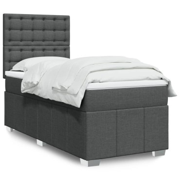 vidaXL Κρεβάτι Boxspring με Στρώμα Σκούρο Γκρι 90x200 εκ. Υφασμάτινο