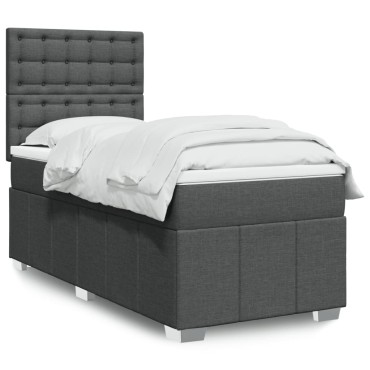 vidaXL Κρεβάτι Boxspring με Στρώμα Σκούρο Γκρι 90x200 εκ. Υφασμάτινο