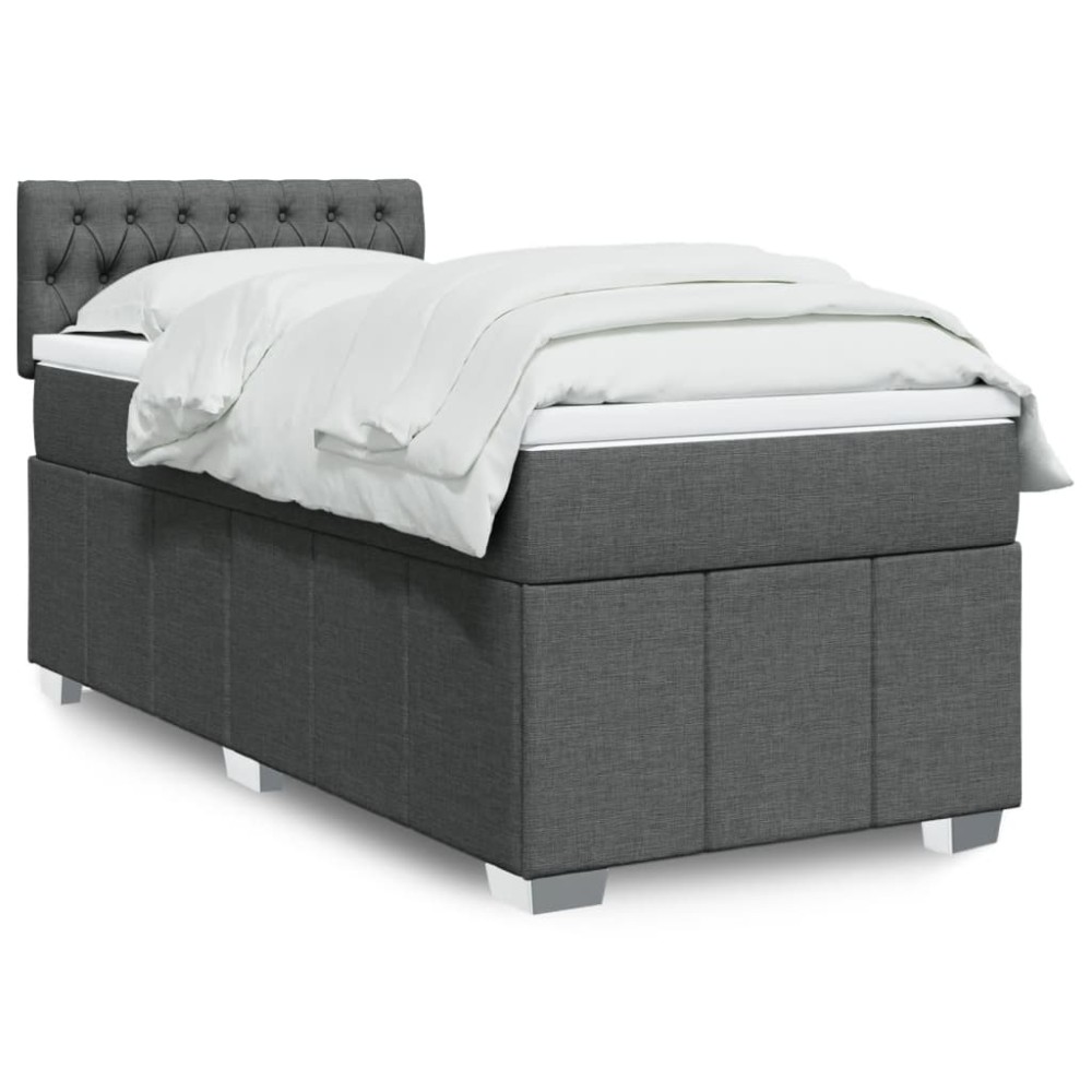 vidaXL Κρεβάτι Boxspring με Στρώμα Σκούρο Γκρι 90x200 εκ. Υφασμάτινο