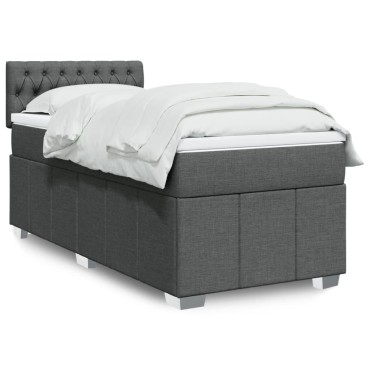 vidaXL Κρεβάτι Boxspring με Στρώμα Σκούρο Γκρι 90x200 εκ. Υφασμάτινο