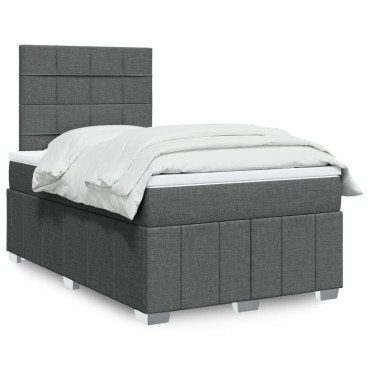vidaXL Κρεβάτι Boxspring με Στρώμα Σκούρο Γκρι 120x190 εκ Υφασμάτινο