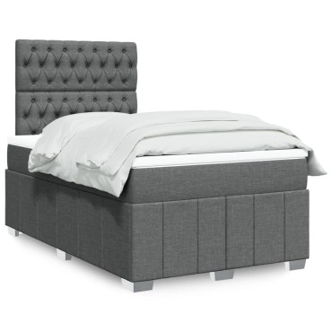 vidaXL Κρεβάτι Boxspring με Στρώμα Σκούρο Γκρι 120x190 εκ Υφασμάτινο