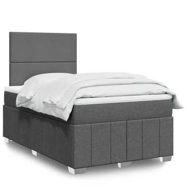 vidaXL Κρεβάτι Boxspring με Στρώμα Σκούρο Γκρι 120x190 εκ Υφασμάτινο