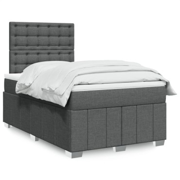 vidaXL Κρεβάτι Boxspring με Στρώμα Σκούρο Γκρι 120x190 εκ Υφασμάτινο