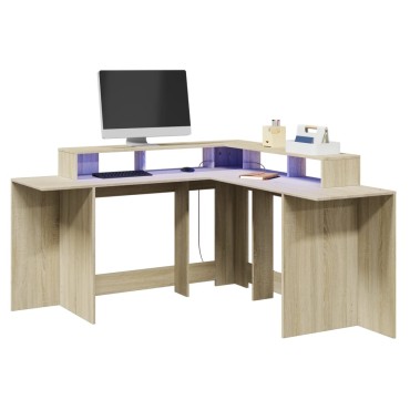 vidaXL Γραφείο με LED Sonoma δρυς 152x152x91cm Επεξεργ. Ξύλο 1 τεμ.
