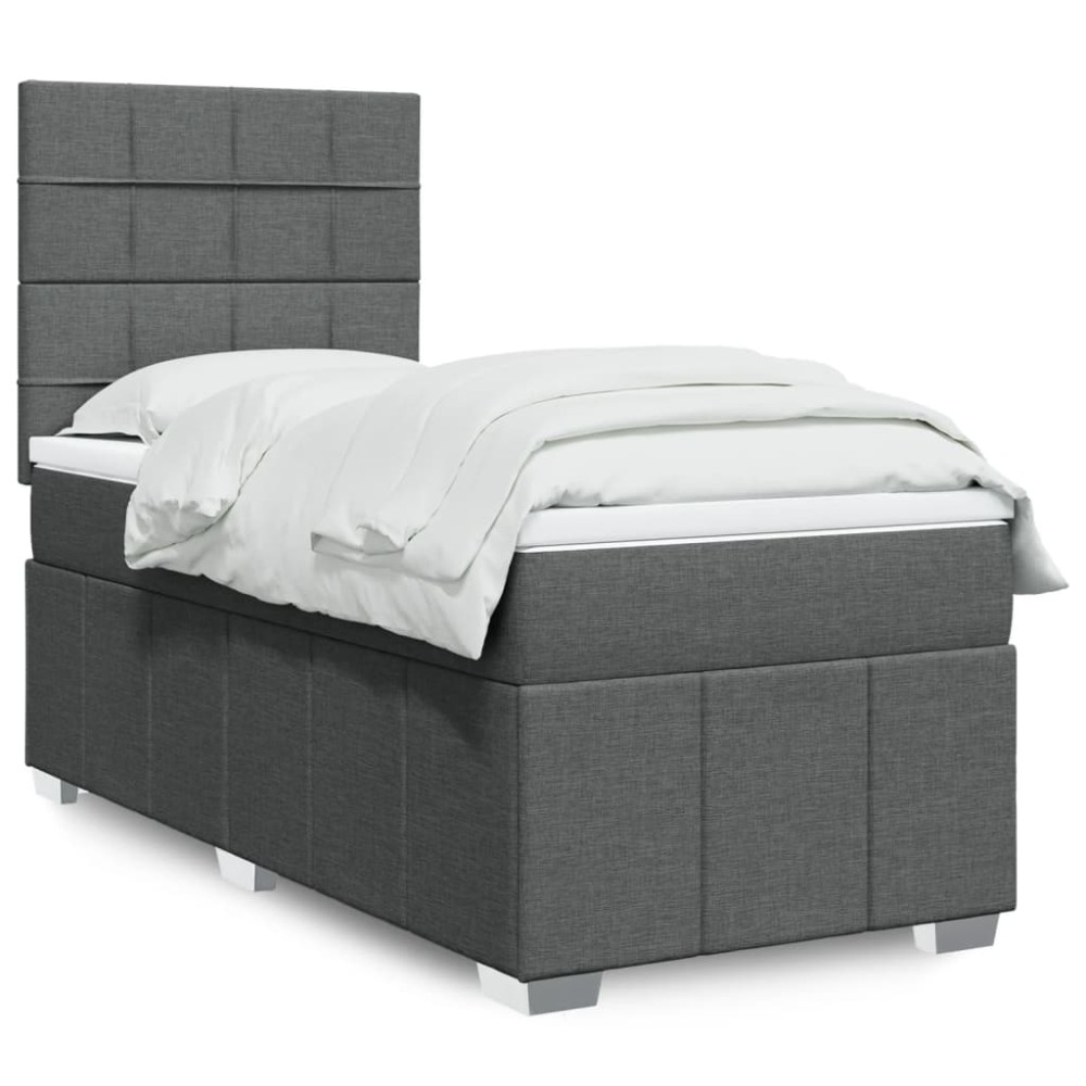 vidaXL Κρεβάτι Boxspring με Στρώμα Σκούρο Γκρι 90x200 εκ. Υφασμάτινο