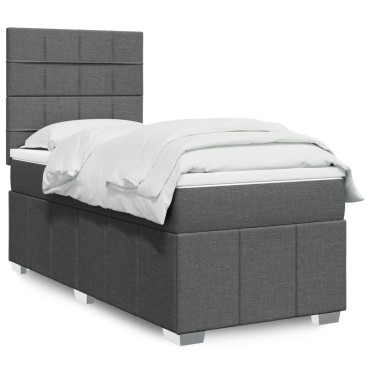vidaXL Κρεβάτι Boxspring με Στρώμα Σκούρο Γκρι 90x200 εκ. Υφασμάτινο