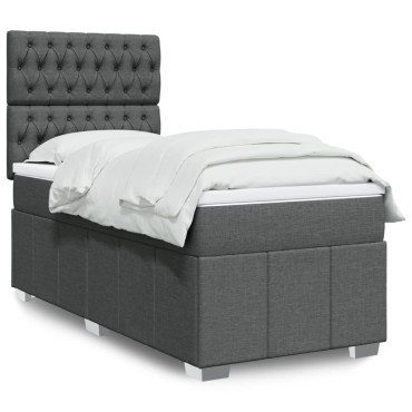vidaXL Κρεβάτι Boxspring με Στρώμα Σκούρο Γκρι 90x200 εκ. Υφασμάτινο