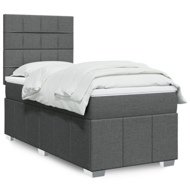 vidaXL Κρεβάτι Boxspring με Στρώμα Σκούρο Γκρι 90x200 εκ. Υφασμάτινο
