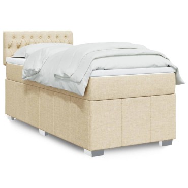 vidaXL Κρεβάτι Boxspring με Στρώμα Κρεμ 90x190 εκ.Υφασμάτινο