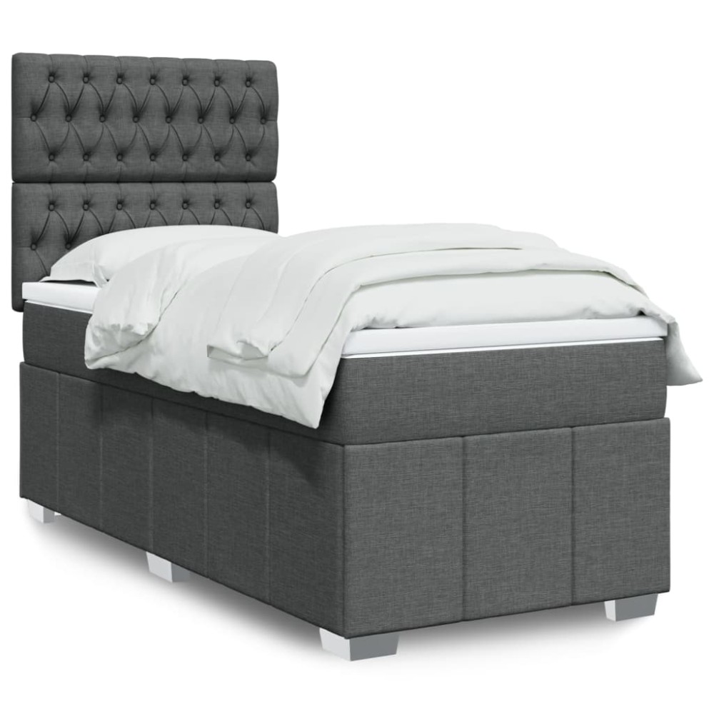 vidaXL Κρεβάτι Boxspring με Στρώμα Σκούρο Γκρι 90x190 εκ. Υφασμάτινο