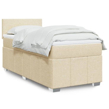 vidaXL Κρεβάτι Boxspring με Στρώμα Κρεμ 90x190 εκ.Υφασμάτινο