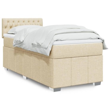 vidaXL Κρεβάτι Boxspring με Στρώμα Κρεμ 90x190 εκ.Υφασμάτινο
