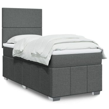 vidaXL Κρεβάτι Boxspring με Στρώμα Σκούρο Γκρι 90x190 εκ. Υφασμάτινο