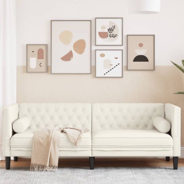 vidaXL Καναπές Διθέσιος Chesterfield με Στηρίγματα Κρεμ Βελούδο 194x74,5x70,5cm 1 τεμ. Τριθέσιος