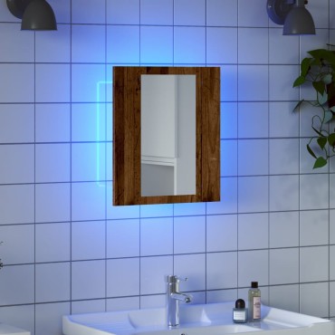 vidaXL Έπιπλο Καθρέφτη Μπάνιου LED Παλαιό Ξύλο 40x12x45cm Επεξ. Ξύλο 1 τεμ.