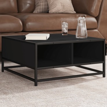 vidaXL Τραπεζάκι Σαλονιού Μαύρο 60,5x60,5x30cm Επεξ. Ξύλο & Μέταλλο 1 τεμ.