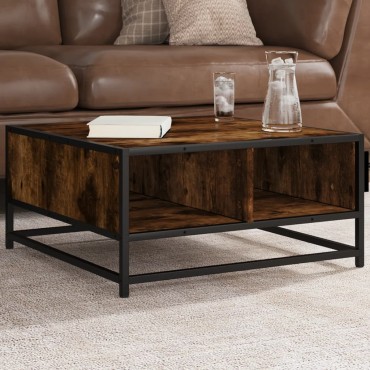 vidaXL Τραπεζάκι Σαλονιού Καπνιστή Δρυς60,5x60,5x30cm Επ. Ξύλο&Μέταλλο 1 τεμ.