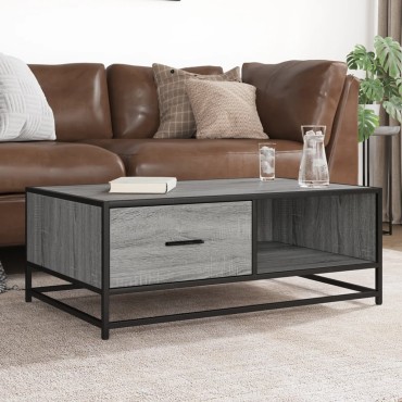 vidaXL Τραπεζάκι Σαλονιού Γκρι Sonoma 90x57x35cm Επεξ. Ξύλο/Μέταλλο 1 τεμ.
