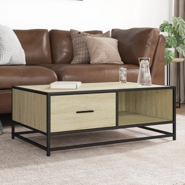 vidaXL Τραπεζάκι Σαλονιού Sonoma Δρυς 90x57x35cm Επεξ. Ξύλο + Μέταλλο 1 τεμ.