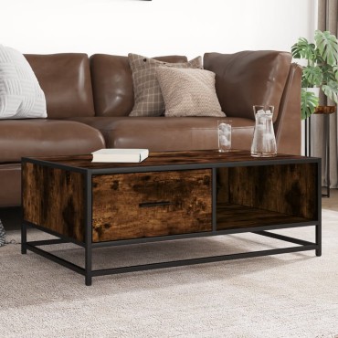 vidaXL Τραπεζάκι Σαλονιού Καπνιστή Δρυς 90x57x35cm Επ. Ξύλο/Μέταλλο 1 τεμ.