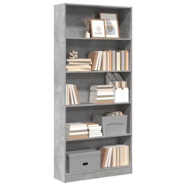 vidaXL Βιβλιοθήκη Γκρι Σκυροδέματος 80x24x176cm Επεξεργ. Ξύλο 1 τεμ.