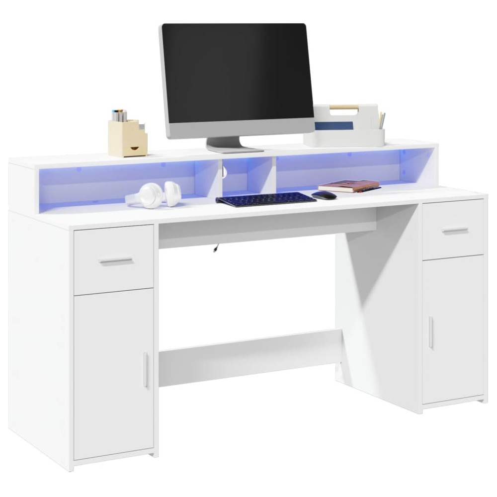 vidaXL Γραφείο με LED Λευκό 160x55x91cm από Επεξεργασμένο Ξύλο 1 τεμ.