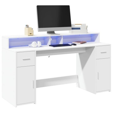 vidaXL Γραφείο με LED Λευκό 160x55x91cm από Επεξεργασμένο Ξύλο 1 τεμ.