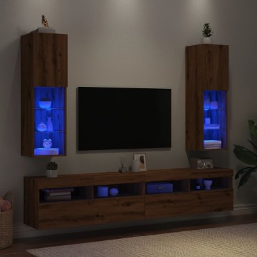 vidaXL Έπιπλα Τηλεόρασης με LED 2 τεμ. Αρτισιανή Δρυς 30,5x30x102cm