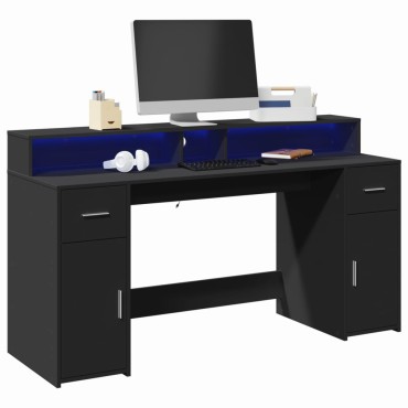 vidaXL Γραφείο με LED Μαύρο 160x55x91cm από Επεξεργασμένο Ξύλο 1 τεμ.