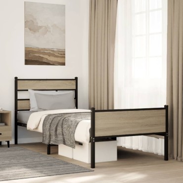 vidaXL Πλαίσιο Κρεβατιού Χωρ. Στρώμα Sonoma Δρυς 75x190cm Επεξ. Ξύλο 1 τεμ. - Μονό