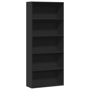 vidaXL Βιβλιοθήκη με 5 Ράφια Μαύρη 80x30x189cm Επεξεργασμένο Ξύλο 1 τεμ.