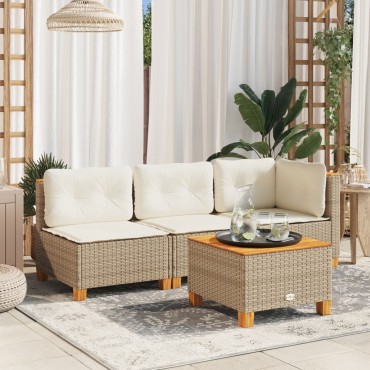 vidaXL Τραπέζι Κήπου Μπεζ 55x55x36cm Συνθετικό Ρατάν/Ξύλο Ακακίας 1 τεμ.
