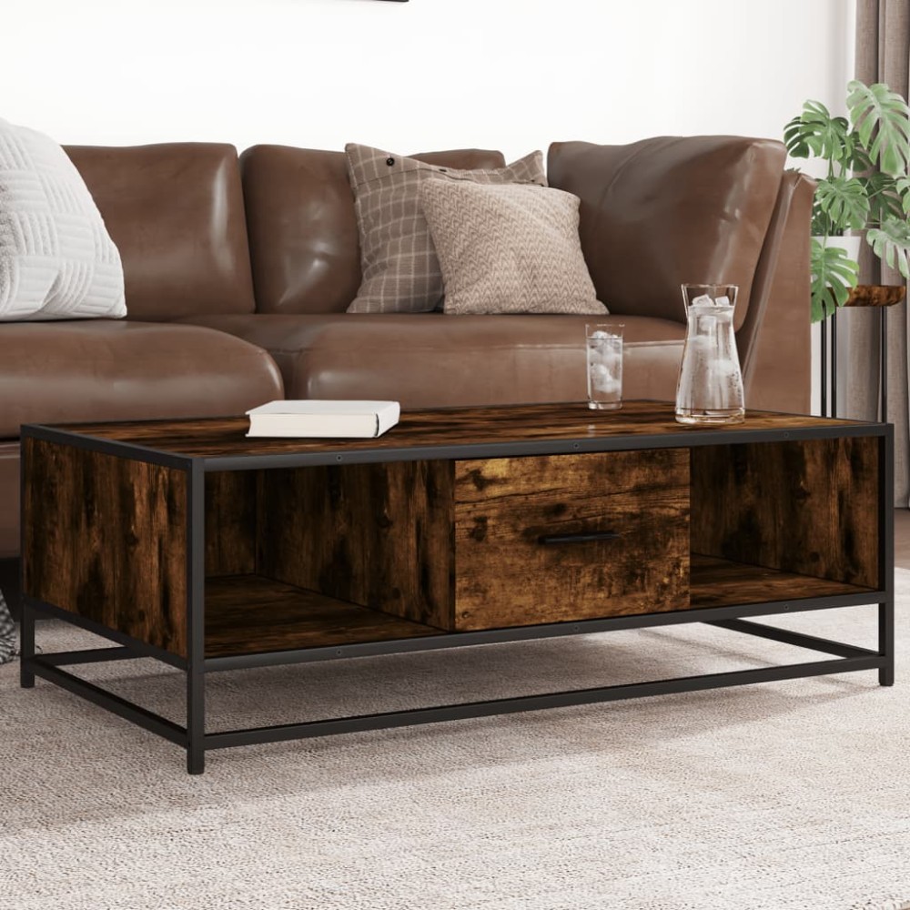 vidaXL Τραπεζάκι Σαλονιού Καπνιστή Δρυς 100x57x35cm Επ. Ξύλο/Μέταλλο 1 τεμ.