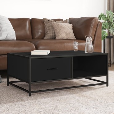 vidaXL Τραπεζάκι Σαλονιού Μαύρο 90x57x35cm Επεξ. Ξύλο & Μέταλλο 1 τεμ.