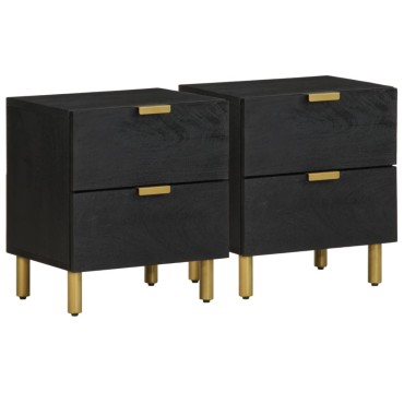 vidaXL Κομοδίνα 2 τεμ. Μαύρα 40x33x46cm από Μασίφ Ξύλο Μάνγκο