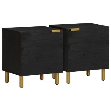 vidaXL Κομοδίνα 2 τεμ. Μαύρα 40x33x46cm από Μασίφ Ξύλο Μάνγκο