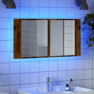 vidaXL Έπιπλο Καθρέφτη με LED Όψη Παλαιού Ξύλου 40x12x45cm Επεξ. Ξύλο 1 τεμ.