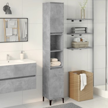 vidaXL Ντουλάπι Μπάνιου Γκρι Σκυροδέματος 30x30x190cm Επεξ. Ξύλο 1 τεμ.