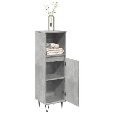 vidaXL Ντουλάπι Μπάνιου Γκρι Σκυροδέματος 30x30x100cm Επεξ. Ξύλο