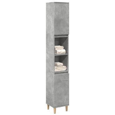 vidaXL Ντουλάπι Μπάνιου Γκρι Σκυροδέματος 30x30x190cm Επεξ. Ξύλο 1 τεμ.