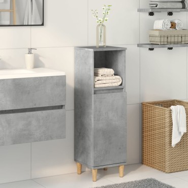 vidaXL Ντουλάπι Μπάνιου Γκρι Σκυροδέματος 30x30x100cm Επεξ. Ξύλο