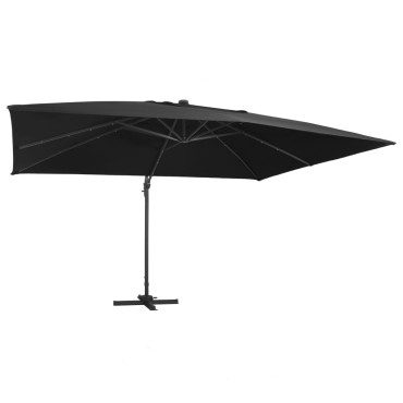 vidaXL Cantilever Ομπρέλα με LED, κοντάρι αλουμινίου 400x300 cm Μαύρη