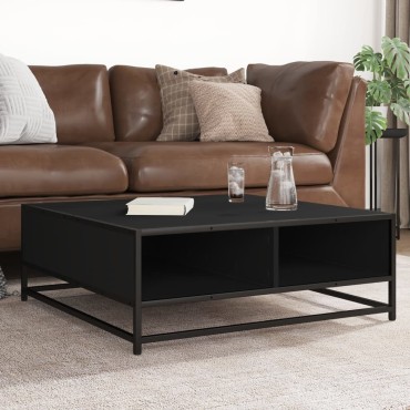 vidaXL Τραπεζάκι Σαλονιού Μαύρο 80x80x30cm από Επεξ. Ξύλο/Μέταλλο 1 τεμ.