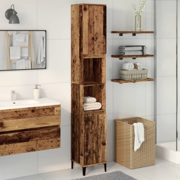 vidaXL Ντουλάπι μπάνιου Παλιό ξύλο 30x30x190cm Κατασκευασμένο ξύλο 1 τεμ.