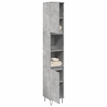 vidaXL Ντουλάπι Μπάνιου Γκρι Σκυροδέματος 30x30x190cm Επεξ. Ξύλο